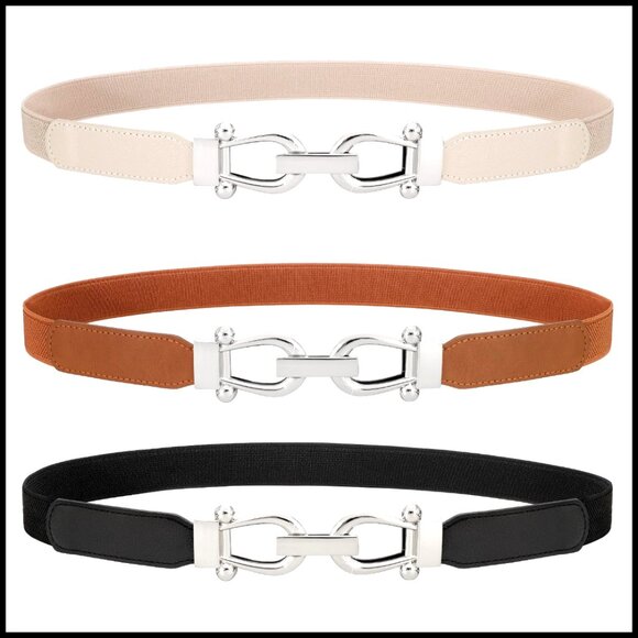 Skinny Elastic Waist Belt Gold Buckle Stretchy Thin Belt for Jeans Dress main image 6